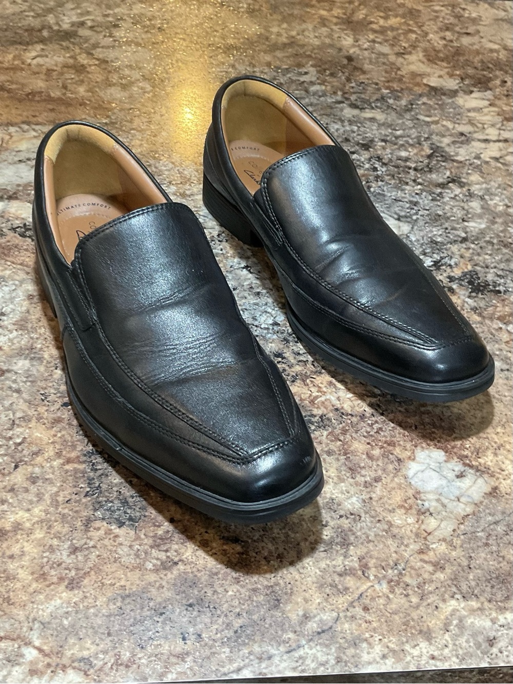 Clarks Collection Men’s Black Leather Loafers Slip On Comfort Shoes Size 12W - Picture 2 of 6